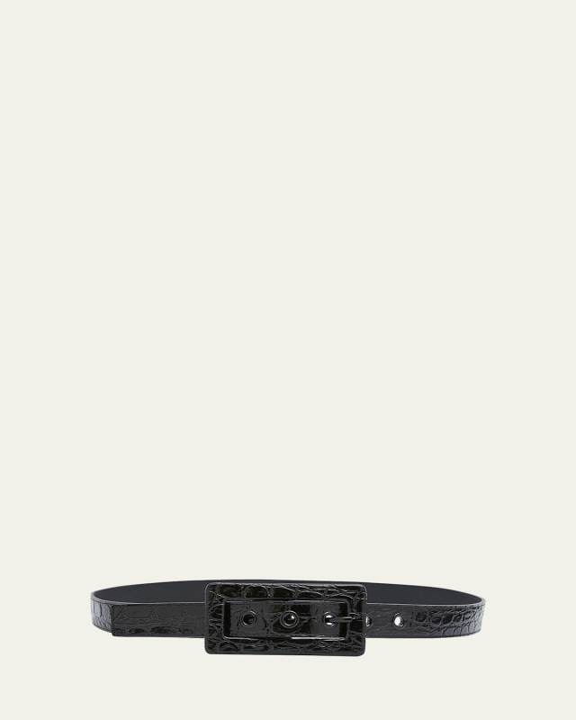 Croc-Embossed Leather Belt